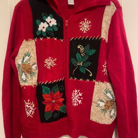 Vintage Heirloom Collectibles Christmas Sweater patchwork cardigan Size L Large - Picture 2 of 7